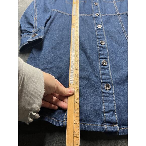 Frye Denim Dress Woman’s Sz S Dark Jean Buttons Pockets Long Sleeve Teacher NWOT - Picture 2 of 10